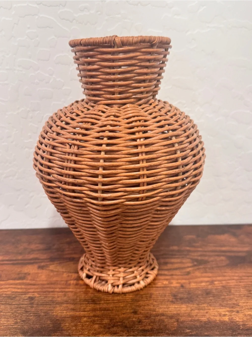 Faux Rattan Wicker Decorative Vase 11” Flared Pedestal Base